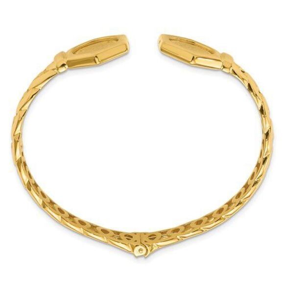 14k Polished Textured Fancy Link Hinged Cuff Bracelet - Picture 3 of 5